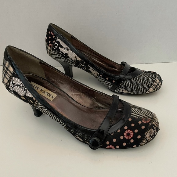 Steve Madden Black/Multicolor Patchwork Fabric Mary Jane Pump, 7.5, GUC. - Picture 3 of 6